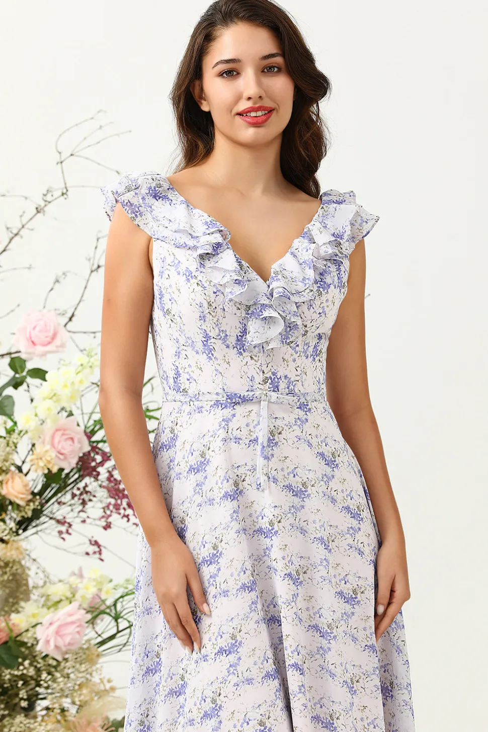 Blush Roxo Flor Boho Chiffon Vestido Madrinha
