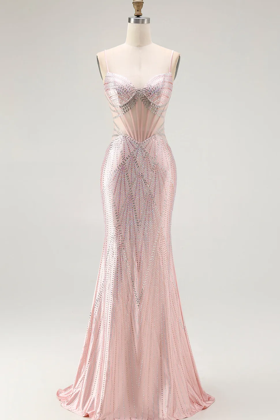 Blush Sereia Corset frisado longo vestido de baile com renda para trás