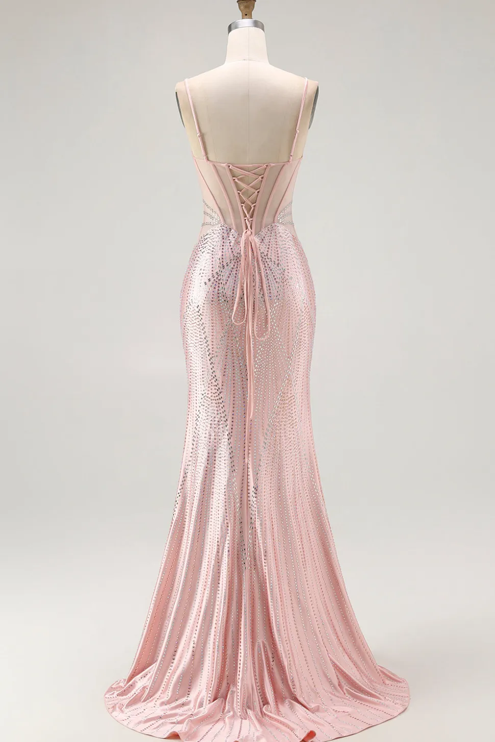 Blush Sereia Corset frisado longo vestido de baile com renda para trás