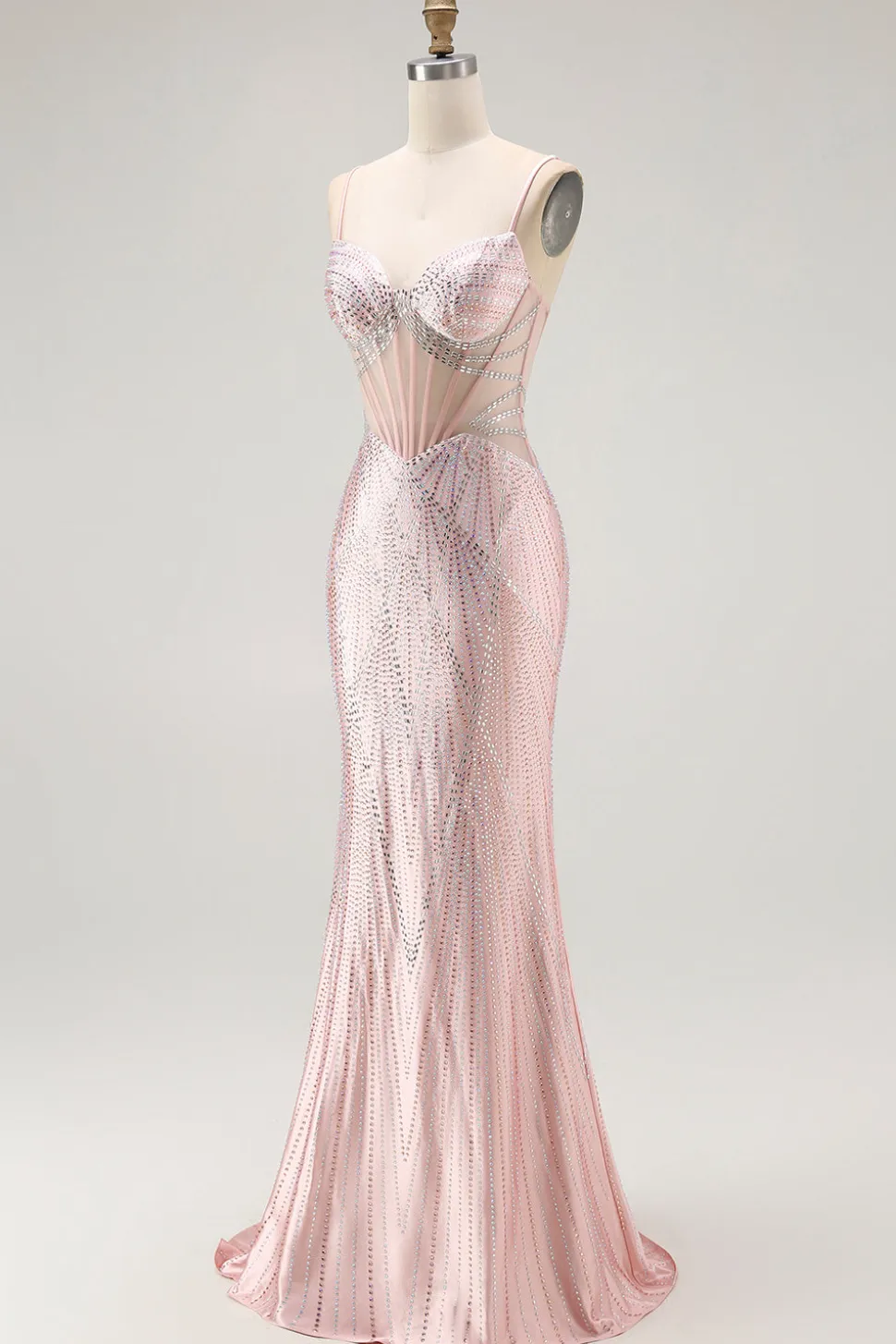 Blush Sereia Corset frisado longo vestido de baile com renda para trás