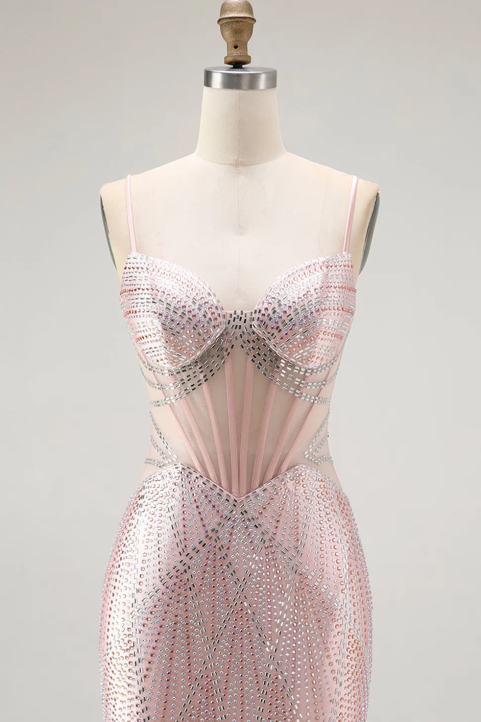 Blush Sereia Corset frisado longo vestido de baile com renda para trás