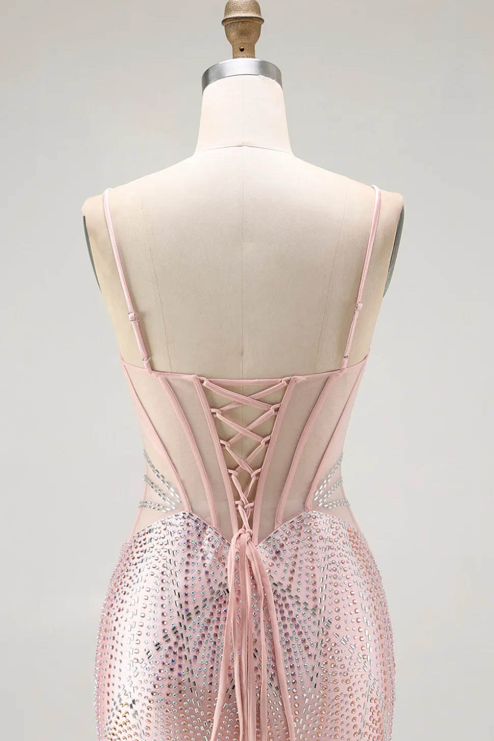 Blush Sereia Corset frisado longo vestido de baile com renda para trás
