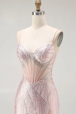 Blush Sereia Corset frisado longo vestido de baile com renda para trás