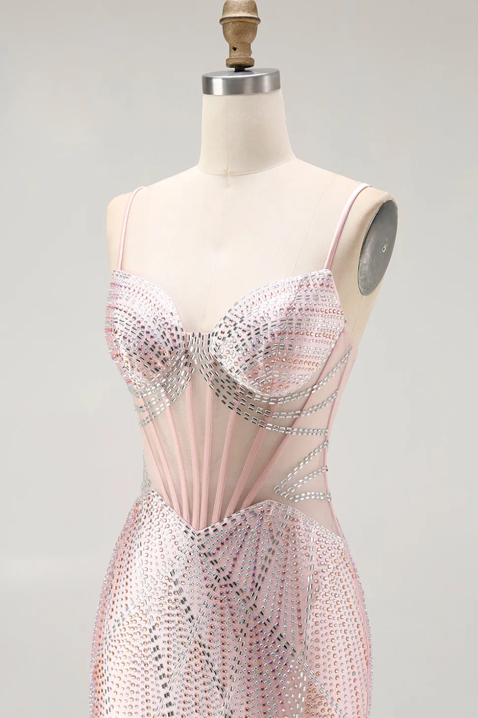 Blush Sereia Corset frisado longo vestido de baile com renda para trás