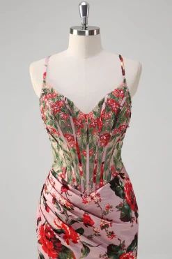 Blush Sereia Esparguete Correias Espartilho Vestido Floral Prom