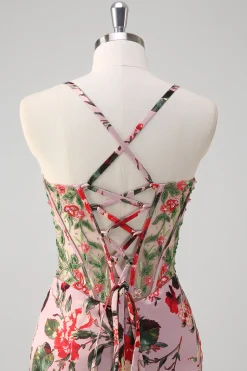 Blush Sereia Esparguete Correias Espartilho Vestido Floral Prom