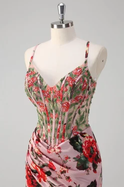 Blush Sereia Esparguete Correias Espartilho Vestido Floral Prom