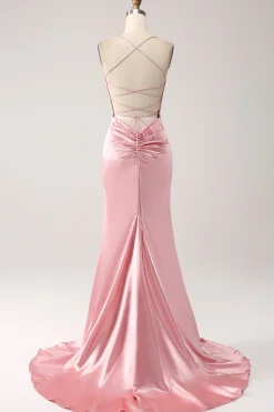 Blush Sereia Esparguete Correias Longo Vestido de Baile