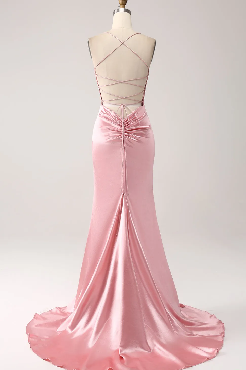Blush Sereia Esparguete Correias Longo Vestido de Baile