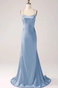 Blush Sereia Esparguete Correias Longo Vestido de Baile
