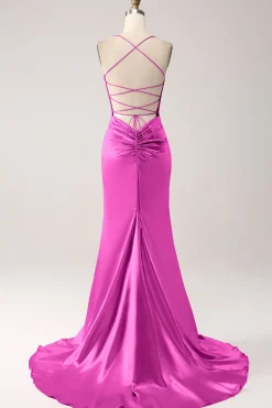 Blush Sereia Esparguete Correias Longo Vestido de Baile