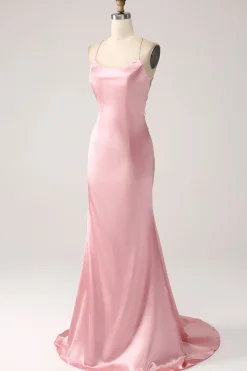 Blush Sereia Esparguete Correias Longo Vestido de Baile