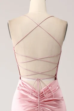 Blush Sereia Esparguete Correias Longo Vestido de Baile