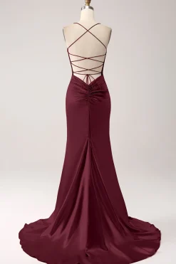 Blush Sereia Esparguete Correias Longo Vestido de Baile