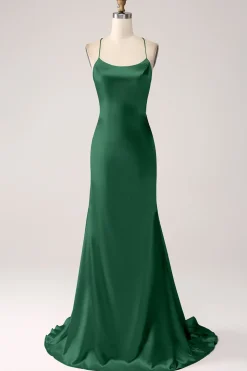 Blush Sereia Esparguete Correias Longo Vestido de Baile
