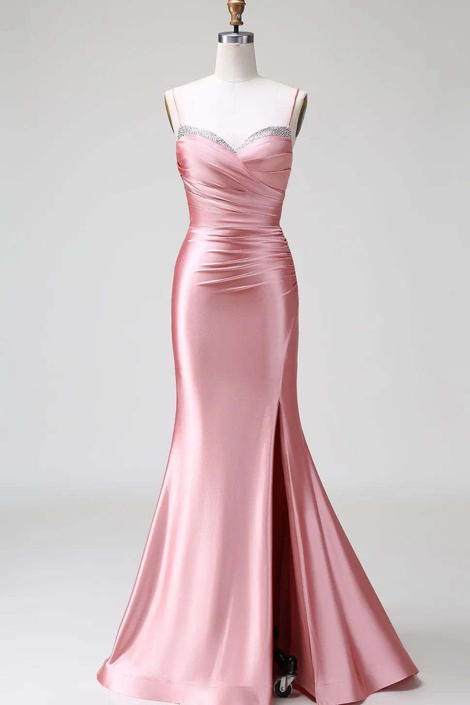 Blush Sereia Esparguete Correias Cetim Prom Vestido com Fenda