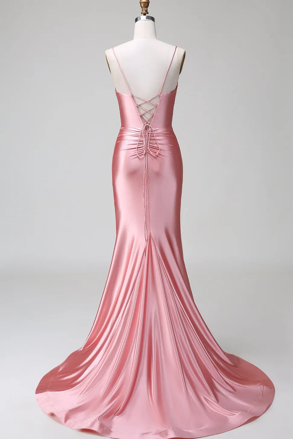 Blush Sereia Esparguete Correias Cetim Prom Vestido com Fenda