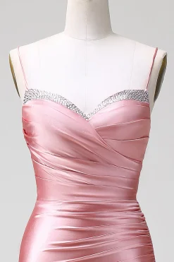 Blush Sereia Esparguete Correias Cetim Prom Vestido com Fenda
