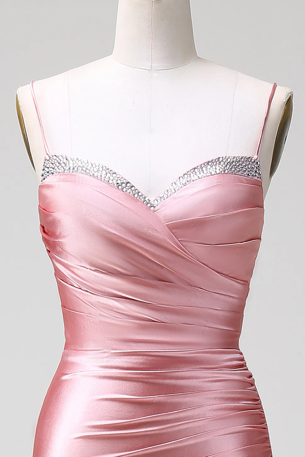 Blush Sereia Esparguete Correias Cetim Prom Vestido com Fenda
