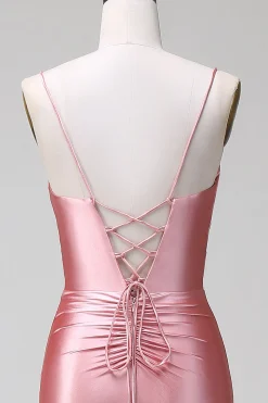 Blush Sereia Esparguete Correias Cetim Prom Vestido com Fenda