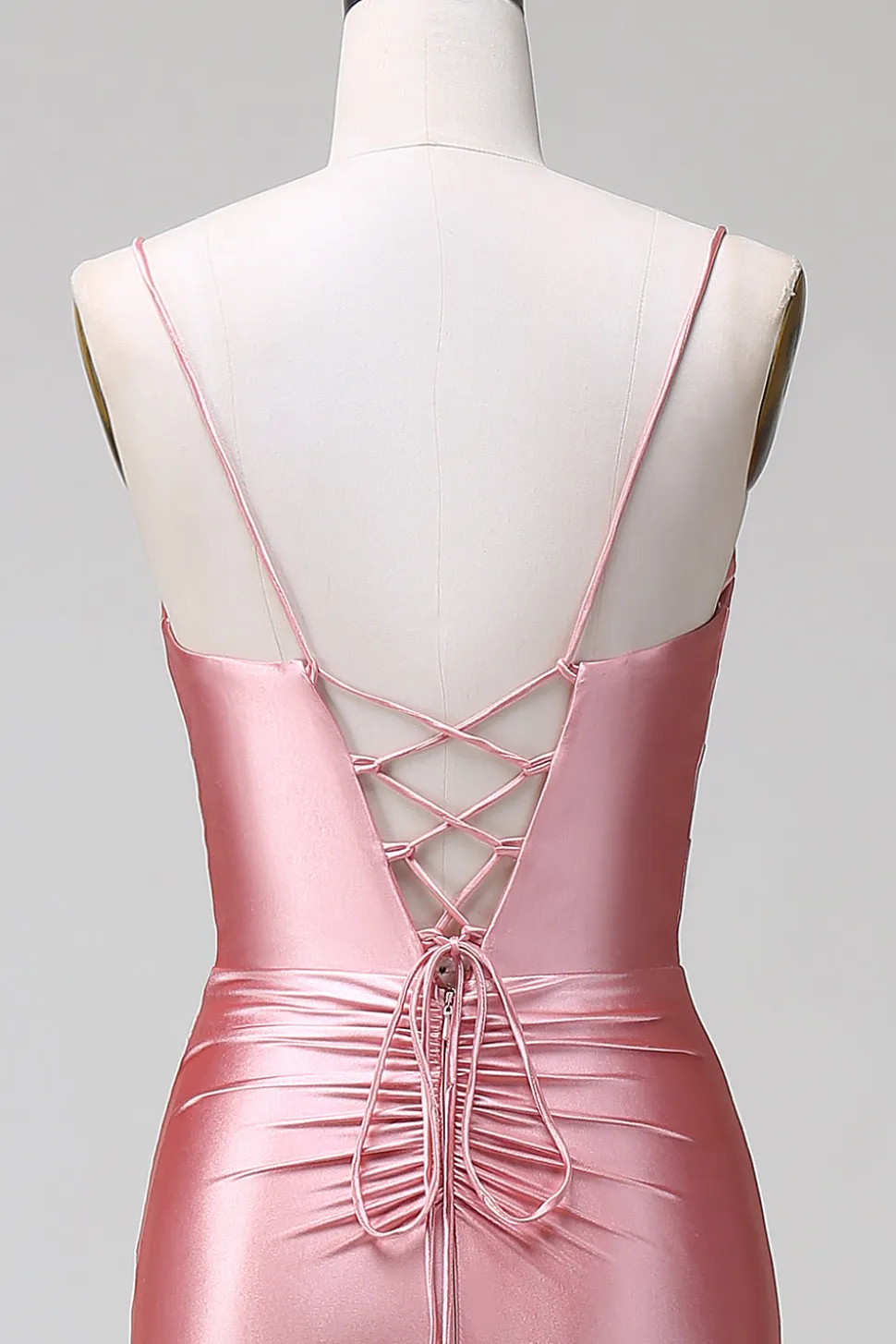 Blush Sereia Esparguete Correias Cetim Prom Vestido com Fenda