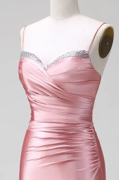 Blush Sereia Esparguete Correias Cetim Prom Vestido com Fenda
