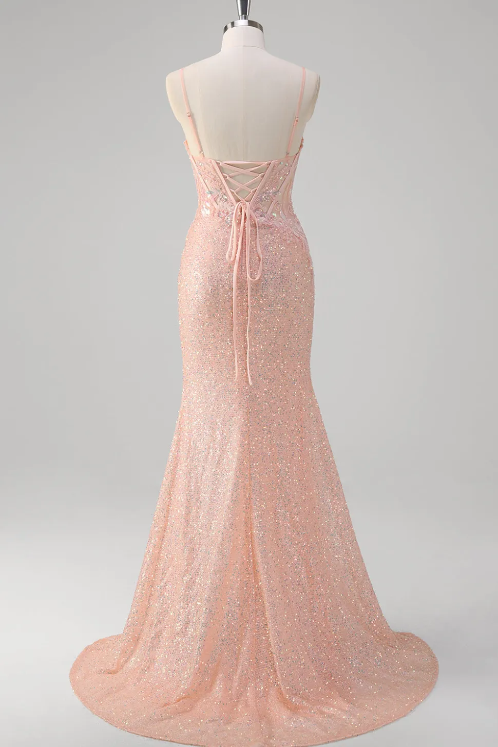 Blush Sereia Esparguete Correias Corset Sequined Long Prom Dress