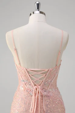 Blush Sereia Esparguete Correias Corset Sequined Long Prom Dress