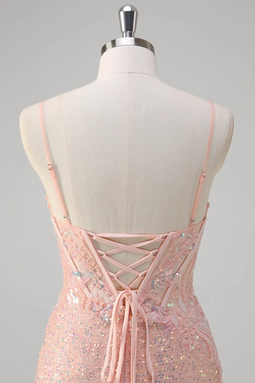 Blush Sereia Esparguete Correias Corset Sequined Long Prom Dress