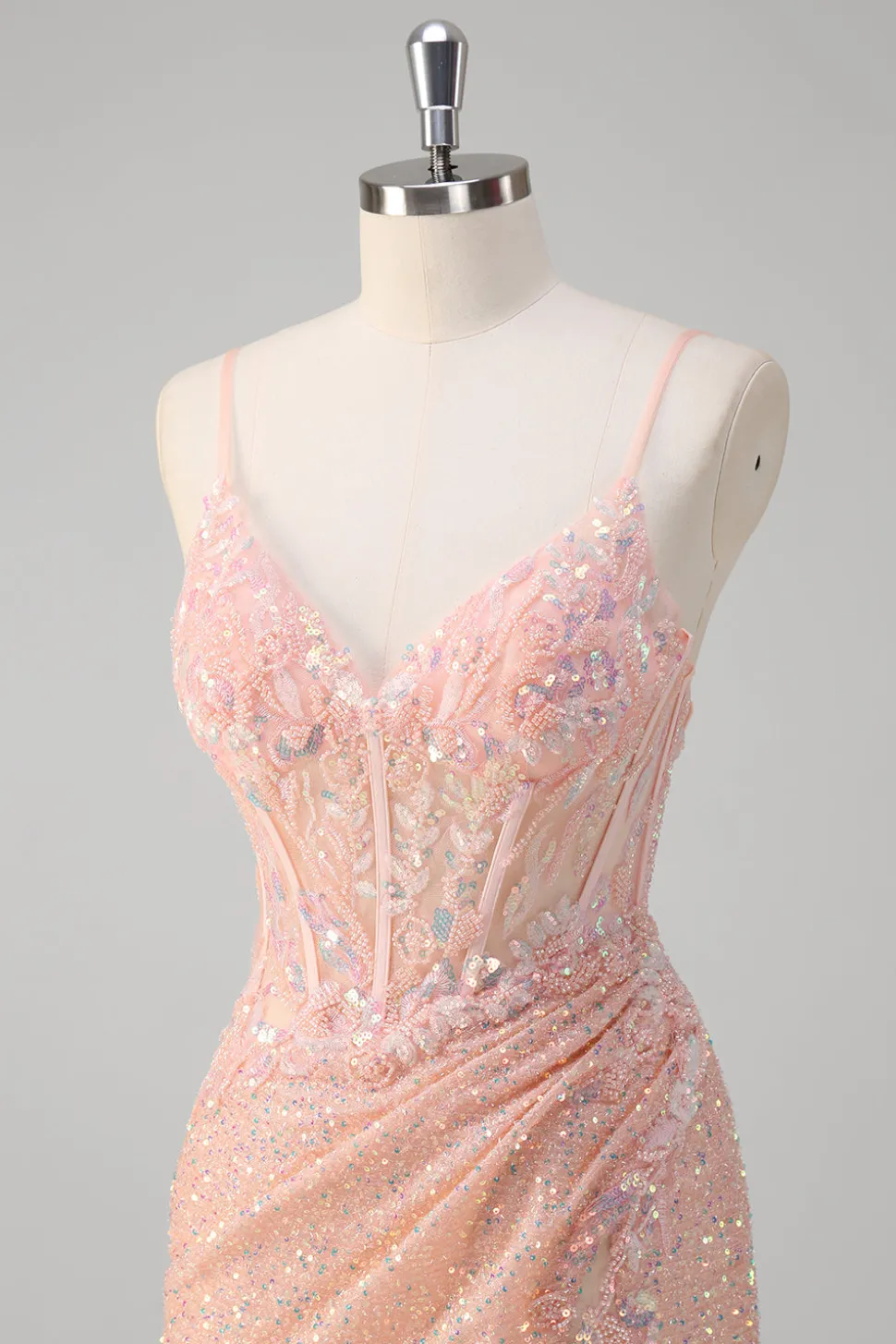 Blush Sereia Esparguete Correias Corset Sequined Long Prom Dress