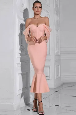 Blush Sereia Espartilho Fora do Ombro Tea Length Prom Dress