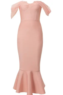 Blush Sereia Espartilho Fora do Ombro Tea Length Prom Dress