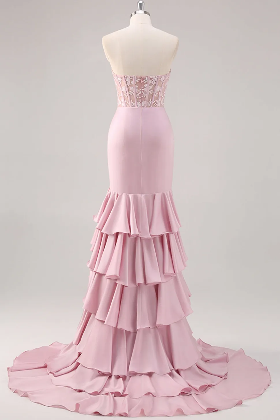 Blush Sereia Espartilho sem alças vestido longo baile de formatura com fenda
