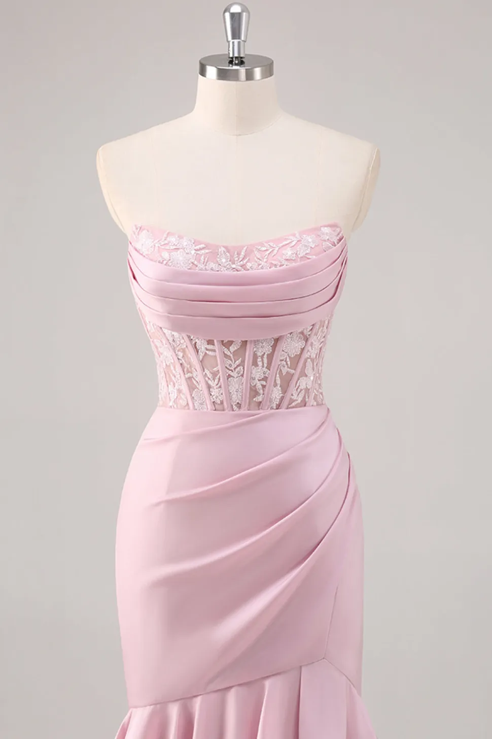 Blush Sereia Espartilho sem alças vestido longo baile de formatura com fenda
