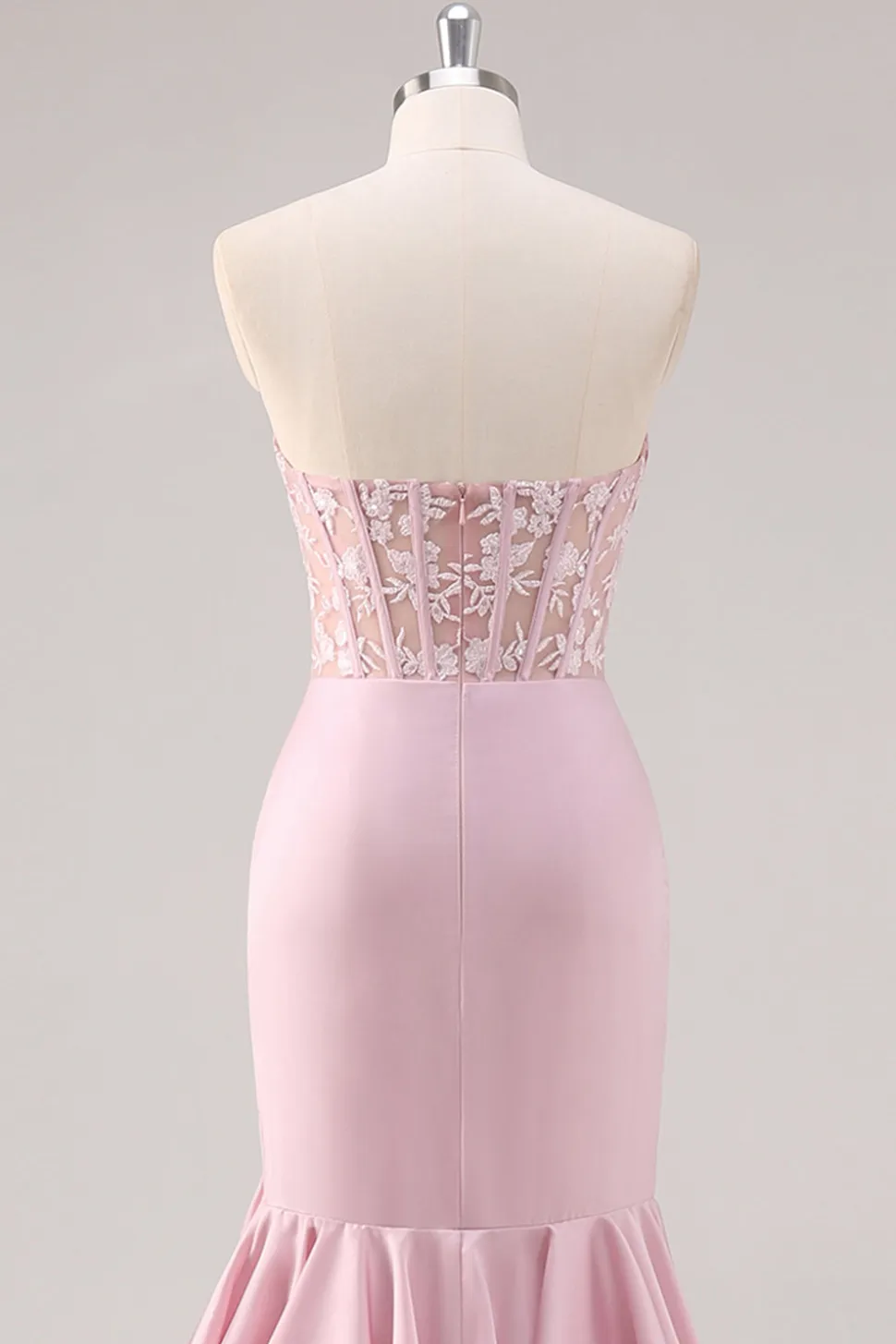 Blush Sereia Espartilho sem alças vestido longo baile de formatura com fenda
