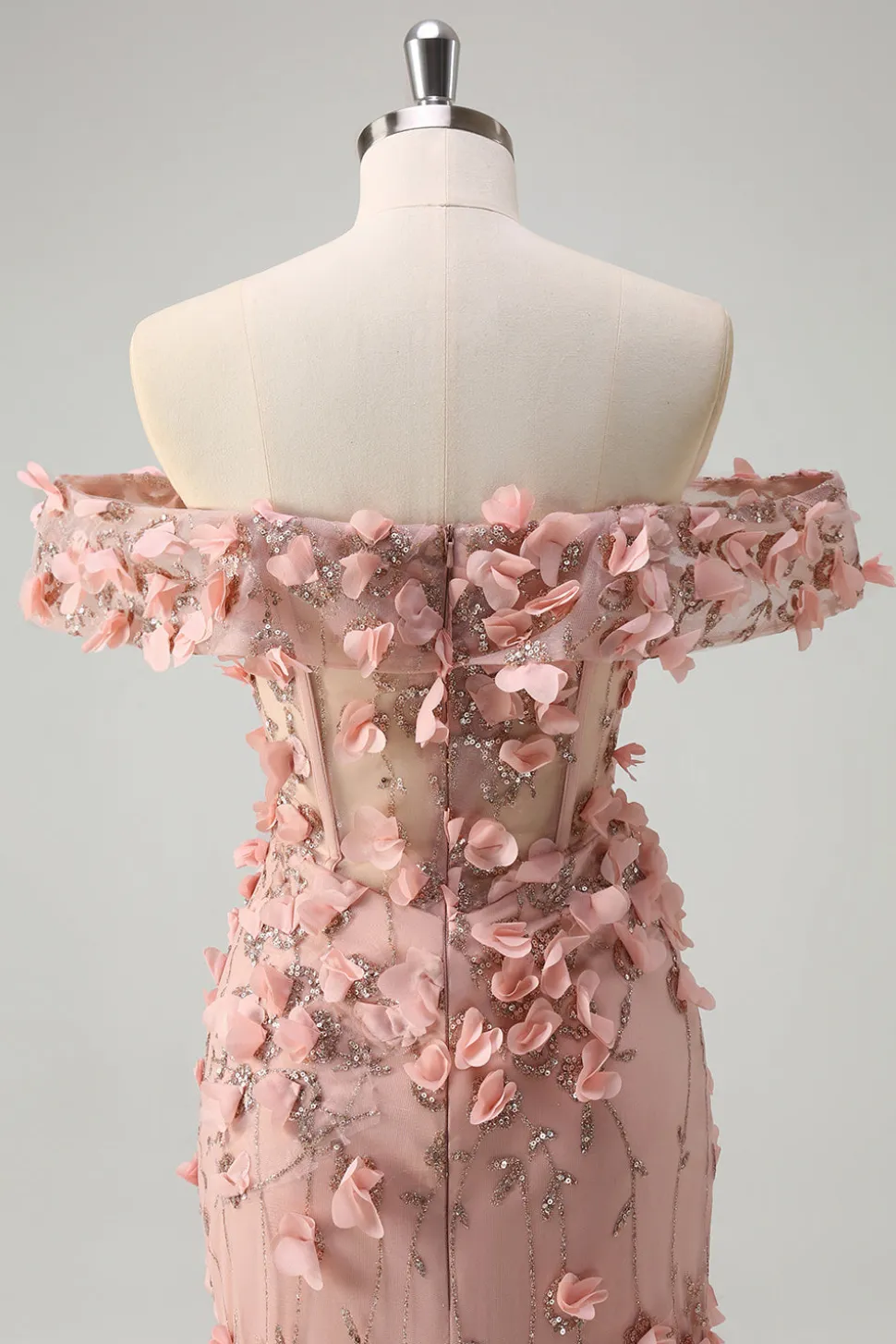 Blush sereia fora do ombro fenda longo vestido de baile com flores 3D