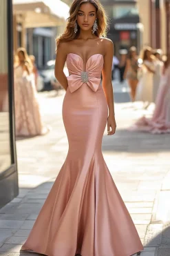 Blush Sereia sem mangas querida vestido longo baile de formatura com arco