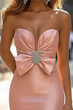 Blush Sereia sem mangas querida vestido longo baile de formatura com arco