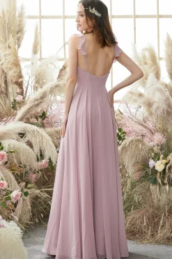 Blush Spaghetti Alças Chiffon Vestido de dama de honra