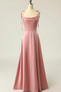 Blush Spaghetti Tiras Longo vestido de baile com Bowknot