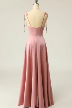 Blush Spaghetti Tiras Longo vestido de baile com Bowknot