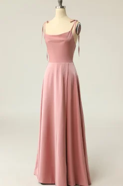 Blush Spaghetti Tiras Longo vestido de baile com Bowknot