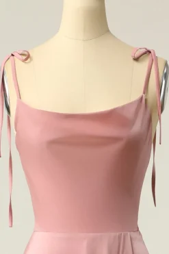 Blush Spaghetti Tiras Longo vestido de baile com Bowknot
