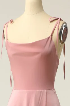 Blush Spaghetti Tiras Longo vestido de baile com Bowknot