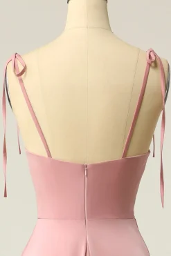 Blush Spaghetti Tiras Longo vestido de baile com Bowknot