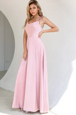 Blush Spaghetti Tiras longo vestido de baile com fenda