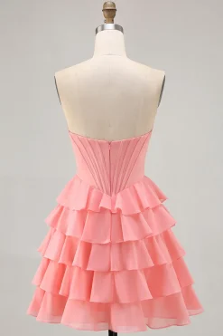 Blush Tiered Uma linha Strapless Short Homecoming Dress