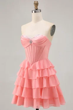 Blush Tiered Uma linha Strapless Short Homecoming Dress
