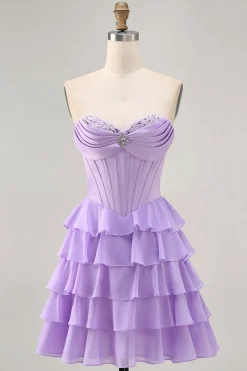 Blush Tiered Uma linha Strapless Short Homecoming Dress