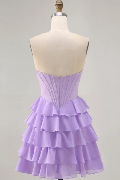 Blush Tiered Uma linha Strapless Short Homecoming Dress